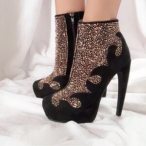 Jeffrey Campbell Ibiza Black Suede Embellished Heeled Boots